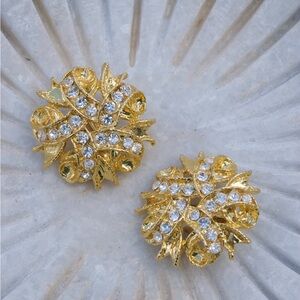 Vintage Gold and Silver Floral Crystal Earrings